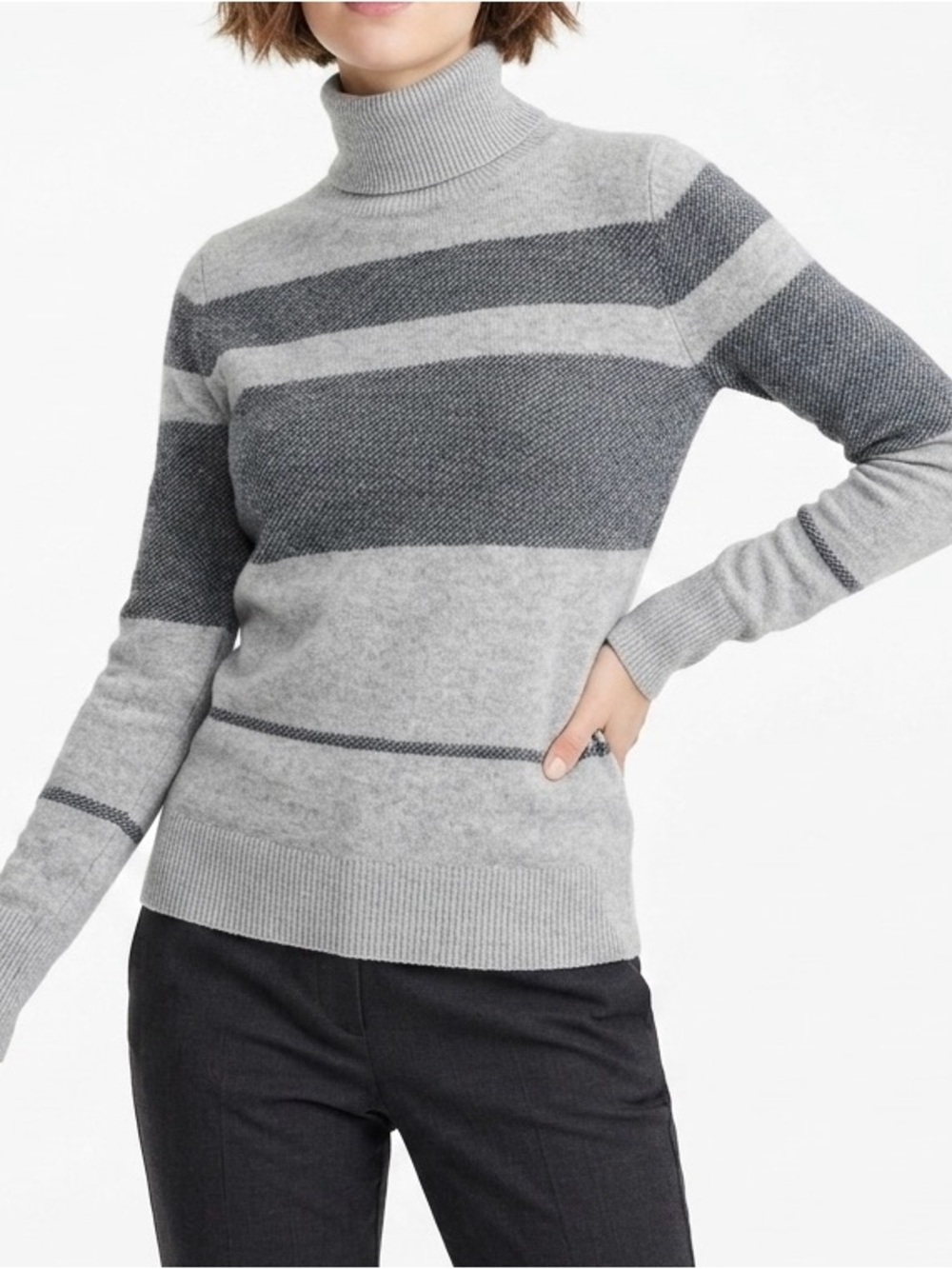 Banana Republic Italian Wool Cashmere Striped Turtleneck Gray Winter Knit Top S